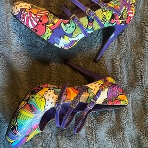 Retro Torrid Purple Animation Artistic Heels with Glossy Finish
